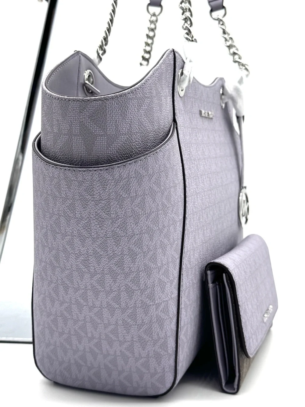 Michael Kors Jet Set Large Signature Logo Shoulder Bag w Matching Trifold Wallet